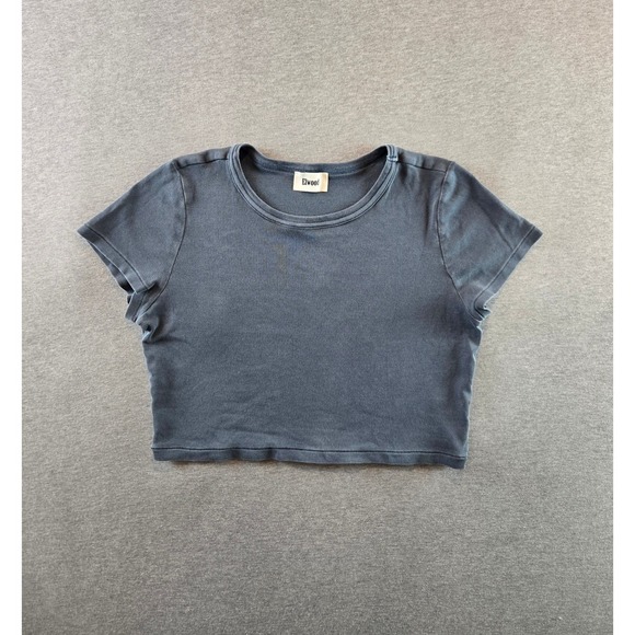 Elwood Tops - Elwood Babydoll Core Tee Womens XXL Faded Blue Organic Cotton Crop Single Stitch
